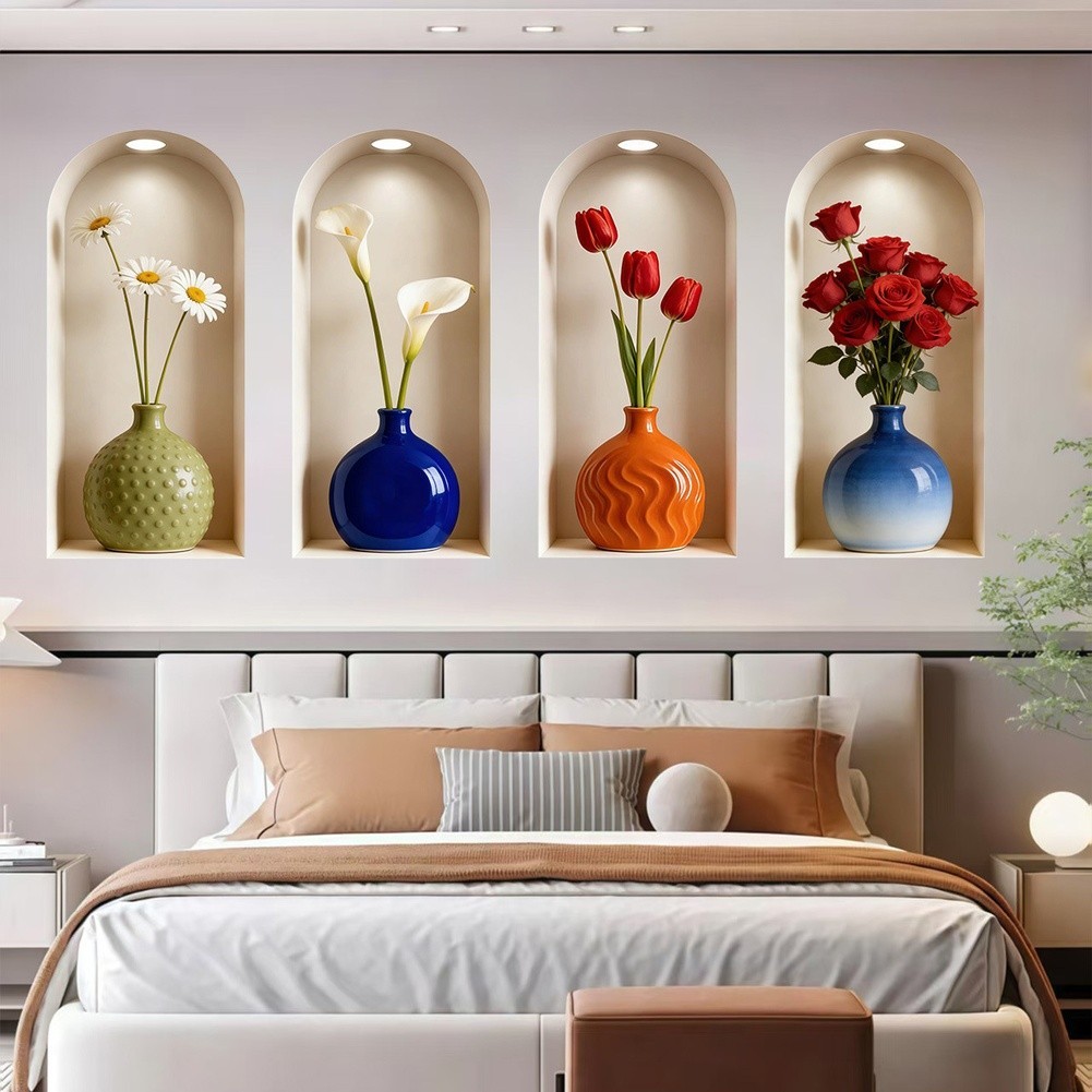 30 60cm 3D Flower Wall Sticker Vinyl PVC Green Decal for Home Interior