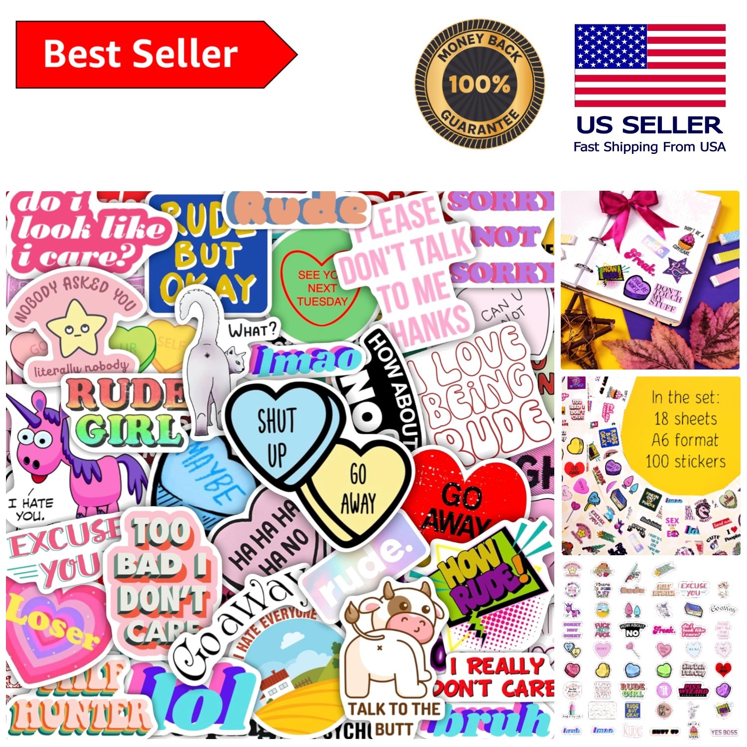 Crude Humor Sticker Set: 100 High-Quality Vinyl Stickers for Personalizing