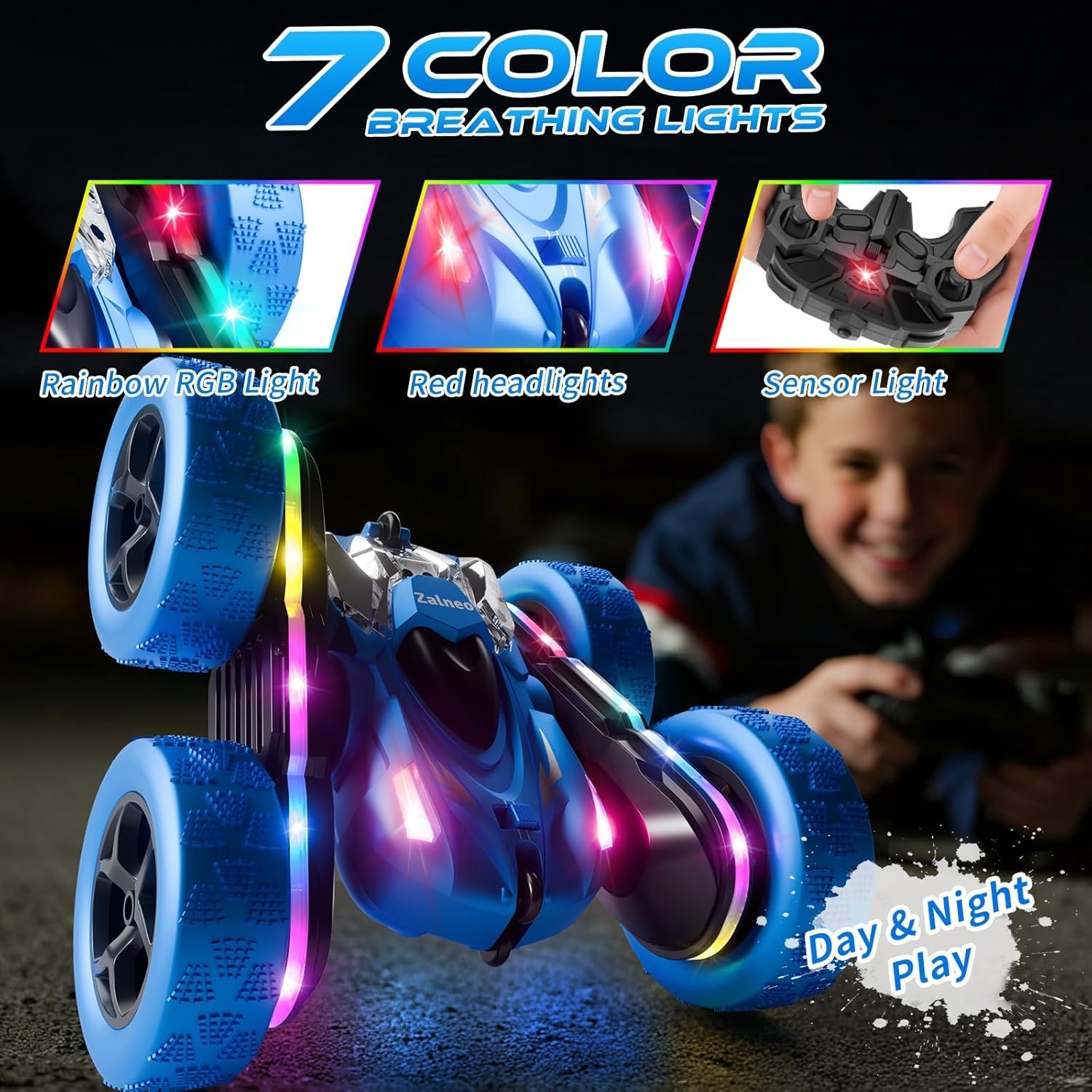 Remote Control Car, RC Cars Toys for Kids Ages 6-12, 4WD Stunt Car with LED Ligh
