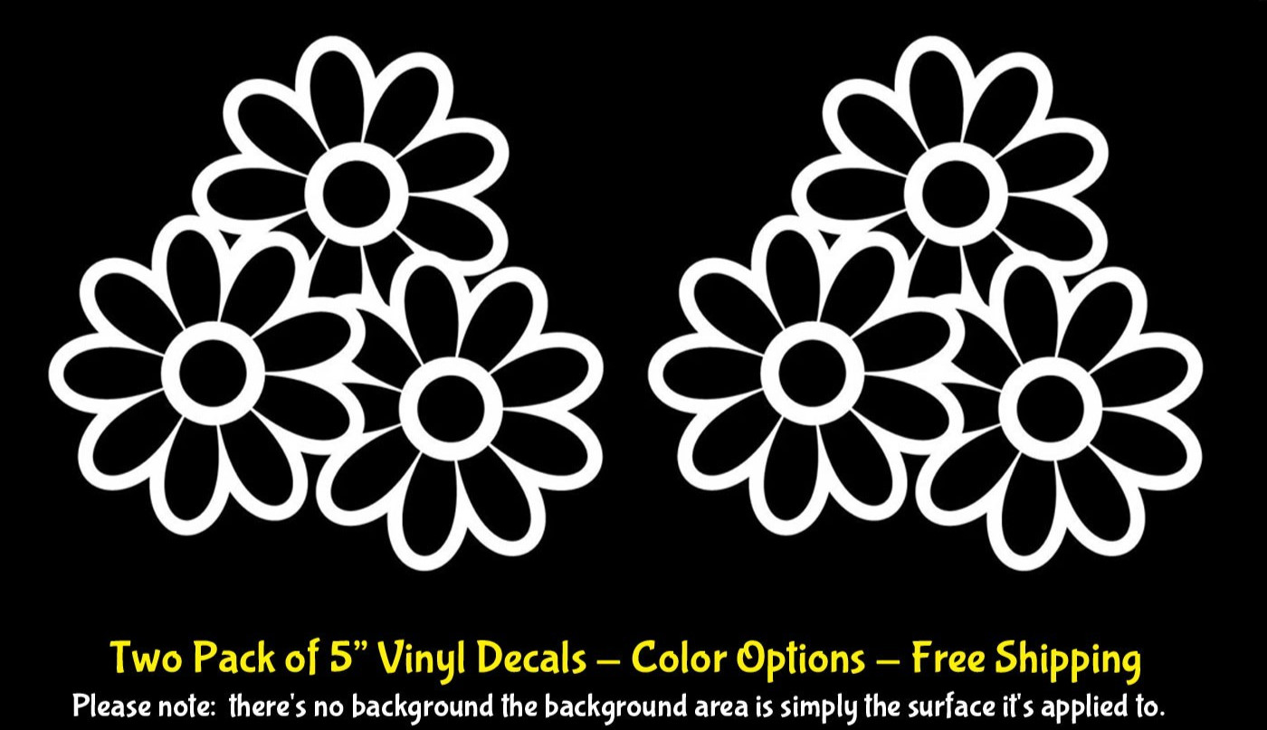Daisy Hippie Flowers Two Pk of 5″ Vinyl Decals Vehicle Window Any Flat Surface