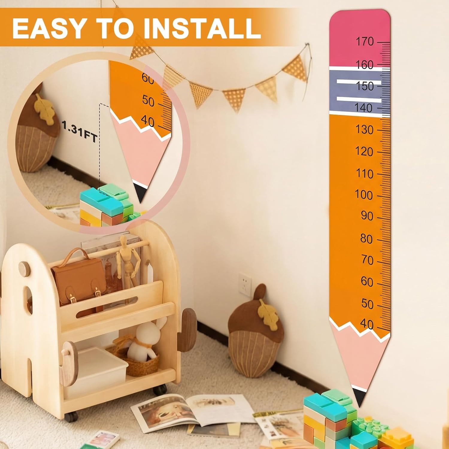 Height Growth Chart Wall Sticker Decor 77″x14″ Pencil Shaped Height Measurement