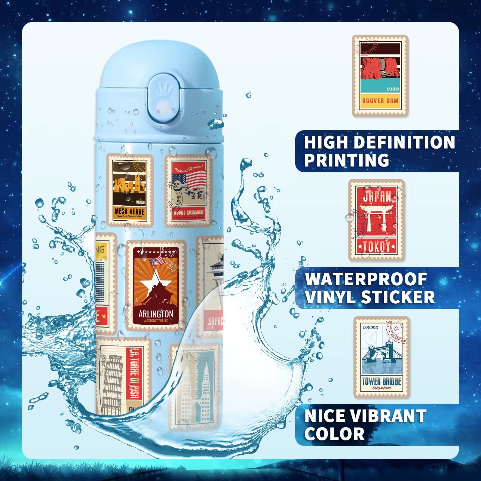 10 Random World Landmark Stickers Tourism Decal Set 1/A Hydro Yeti Free Shipping