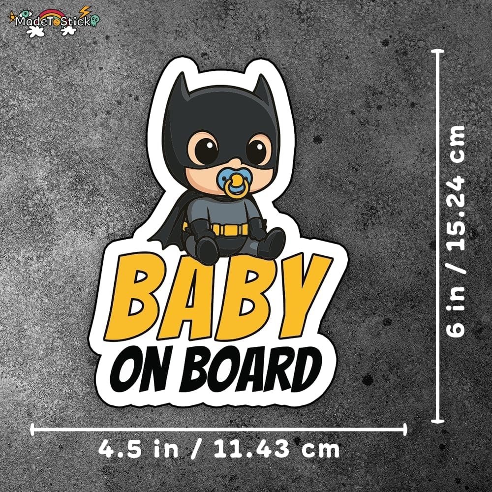 Cute Bat Hero Baby On Board Vinyl Sticker Waterproof Auto Window Truck 4.5″ x 6″