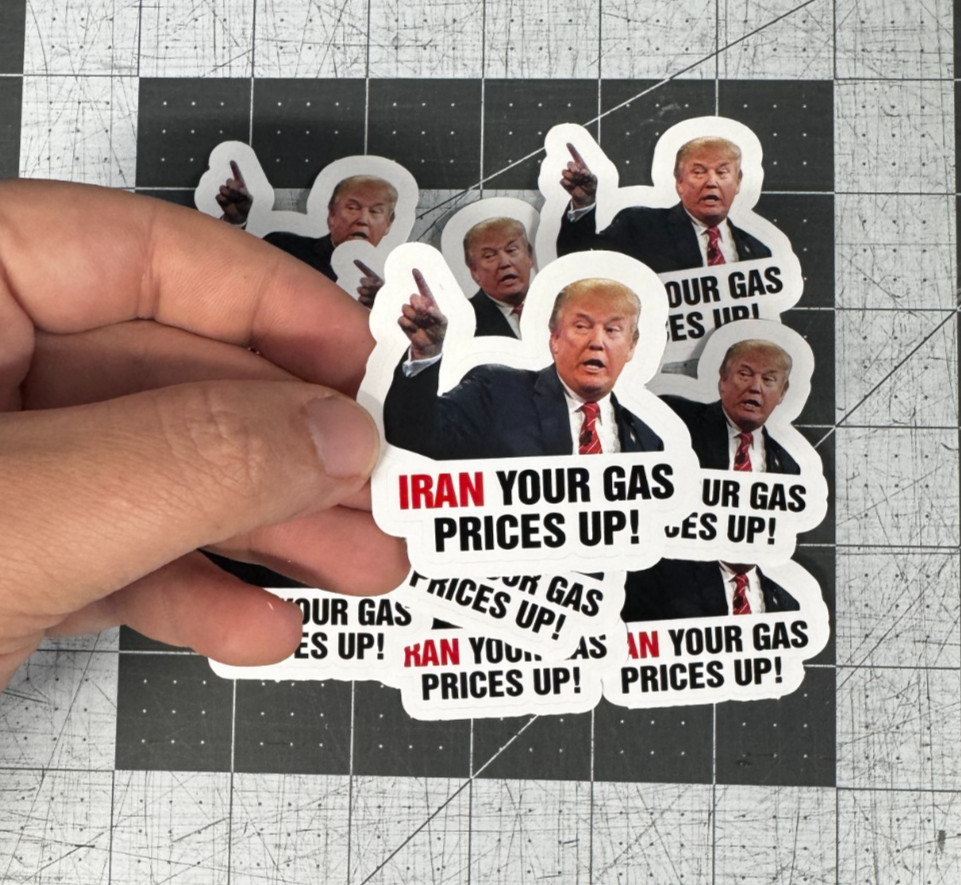 Trump “Iran Your Gas Prices Up” Round Sticker 10 Pack Political Meme Vinyl 2″