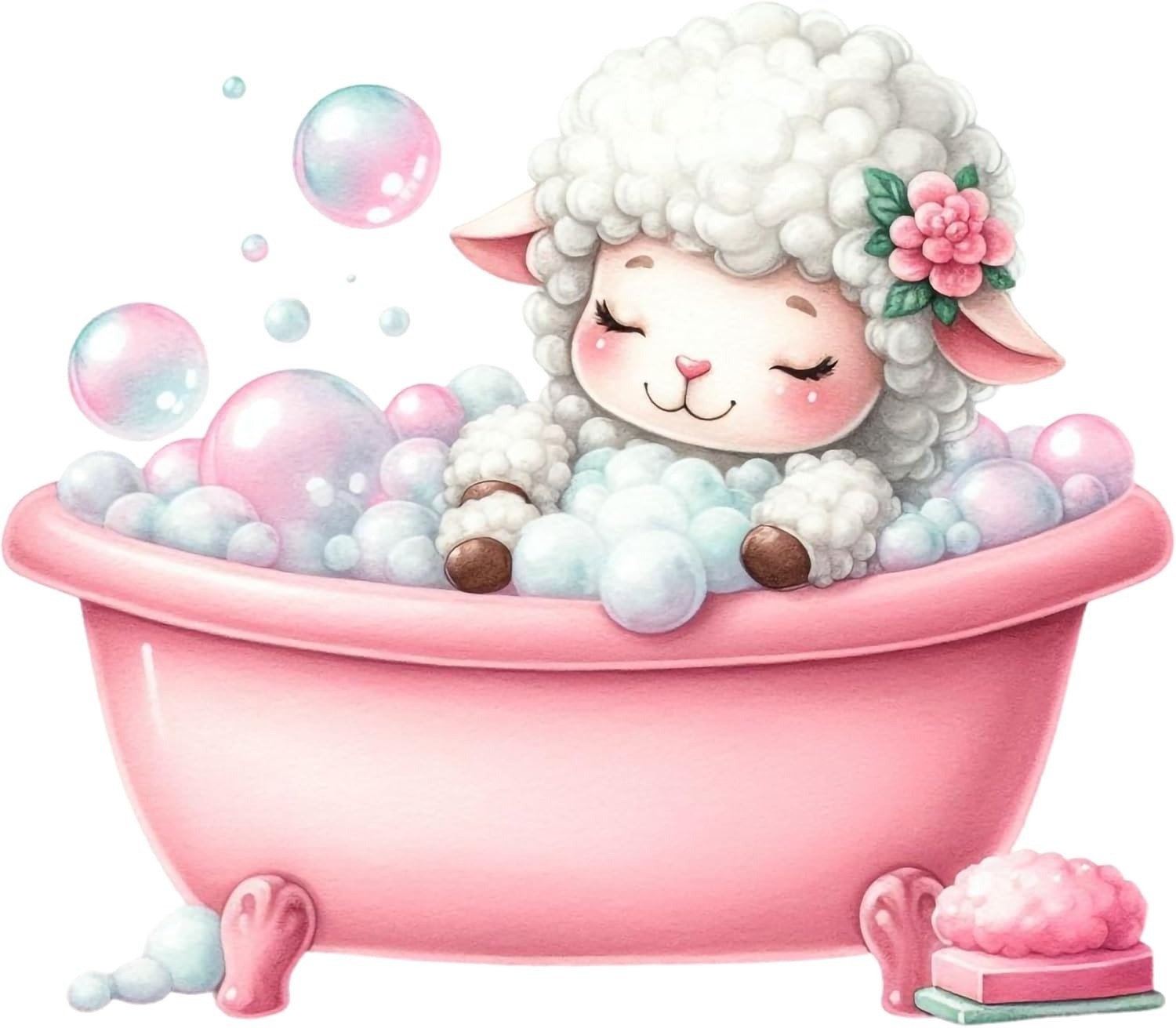 Lamb Bathtub Wall Decal Bubbles Removable Vinyl Sticker Nursery Kids Room 11.8in