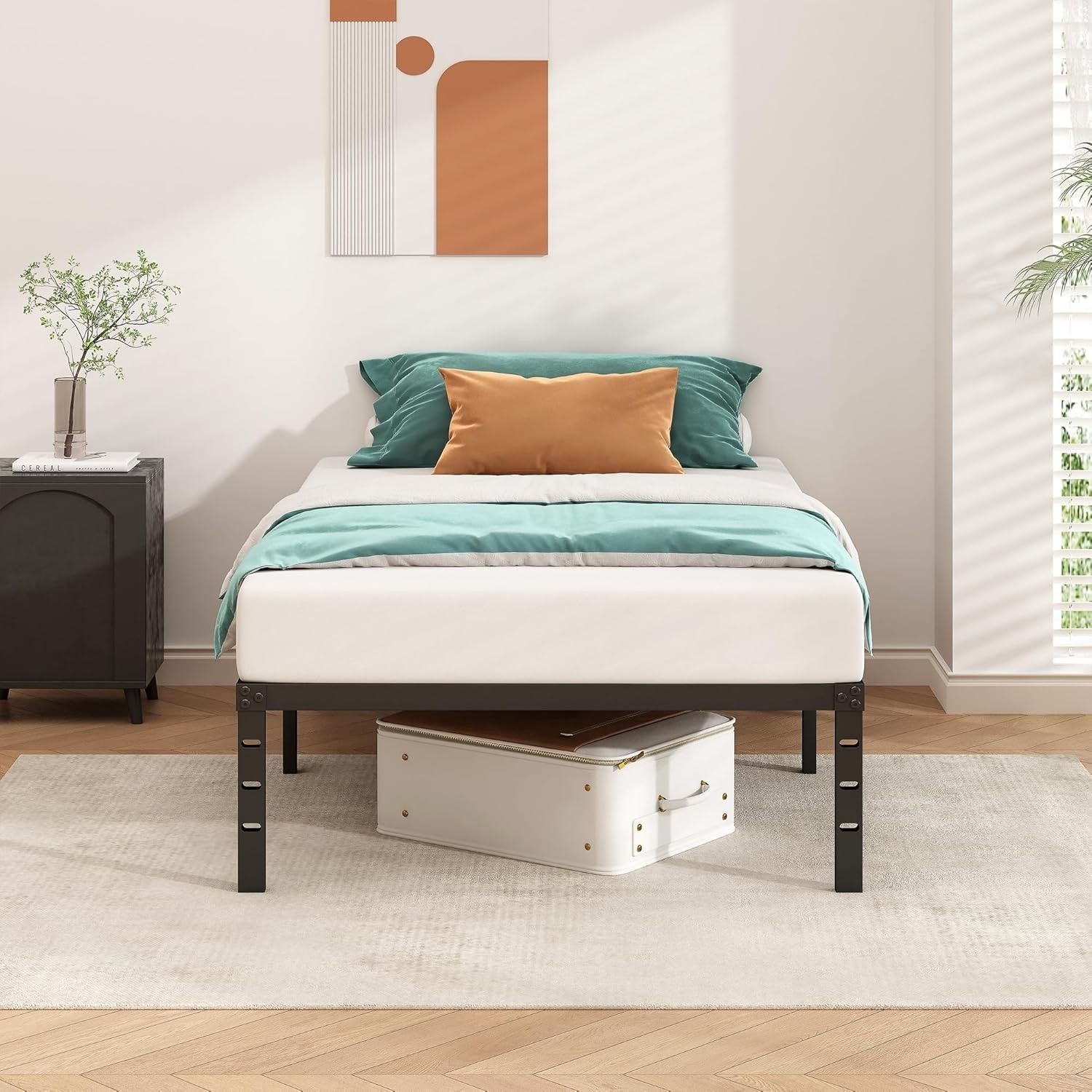 14 Inch Metal Platform Bed Frame Twin Size Heavy Duty Black HLIPHA Tall Spring