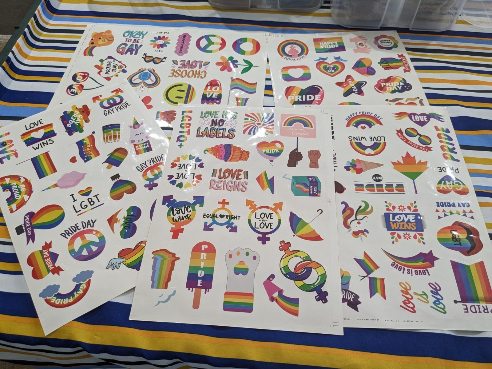 Rainbow Gay Pride Stickers 5 Sheets, Approx. 100 Stickers per set
