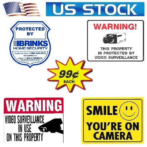 BRINKS HOME SECURITY+CAMERA WINDOW WARNING STICKERS 4 DECALS SIGNS 99 CENT