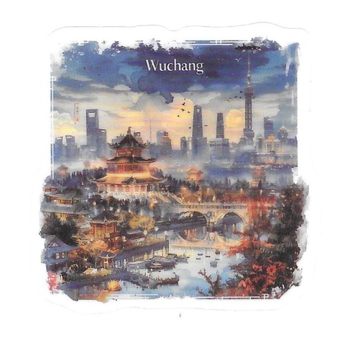 China Wuchang Wuhan Landmark Pagoda Die Cut Clear Asian Vinyl Sticker