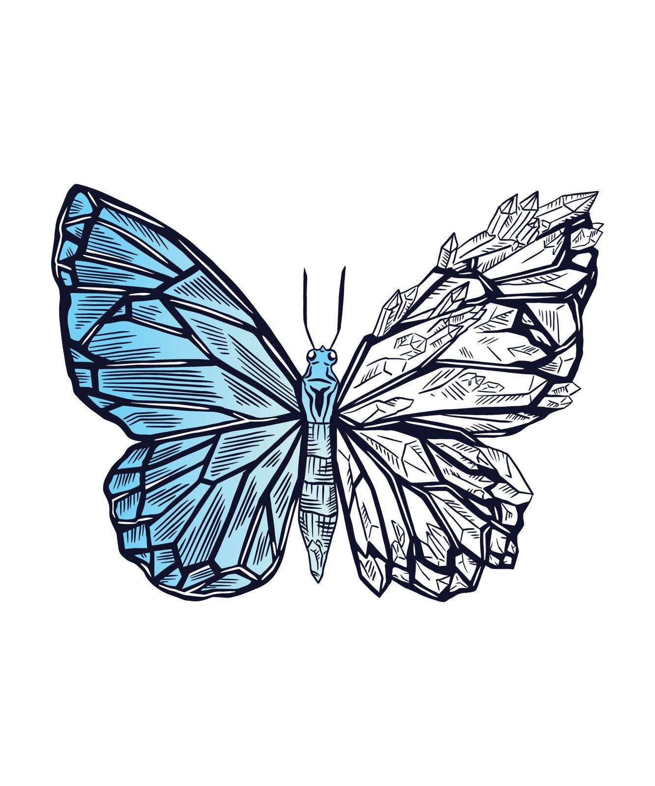 3” Butterfly Sticker Beautiful Design Crystal Blue Change Cracked Ice Life