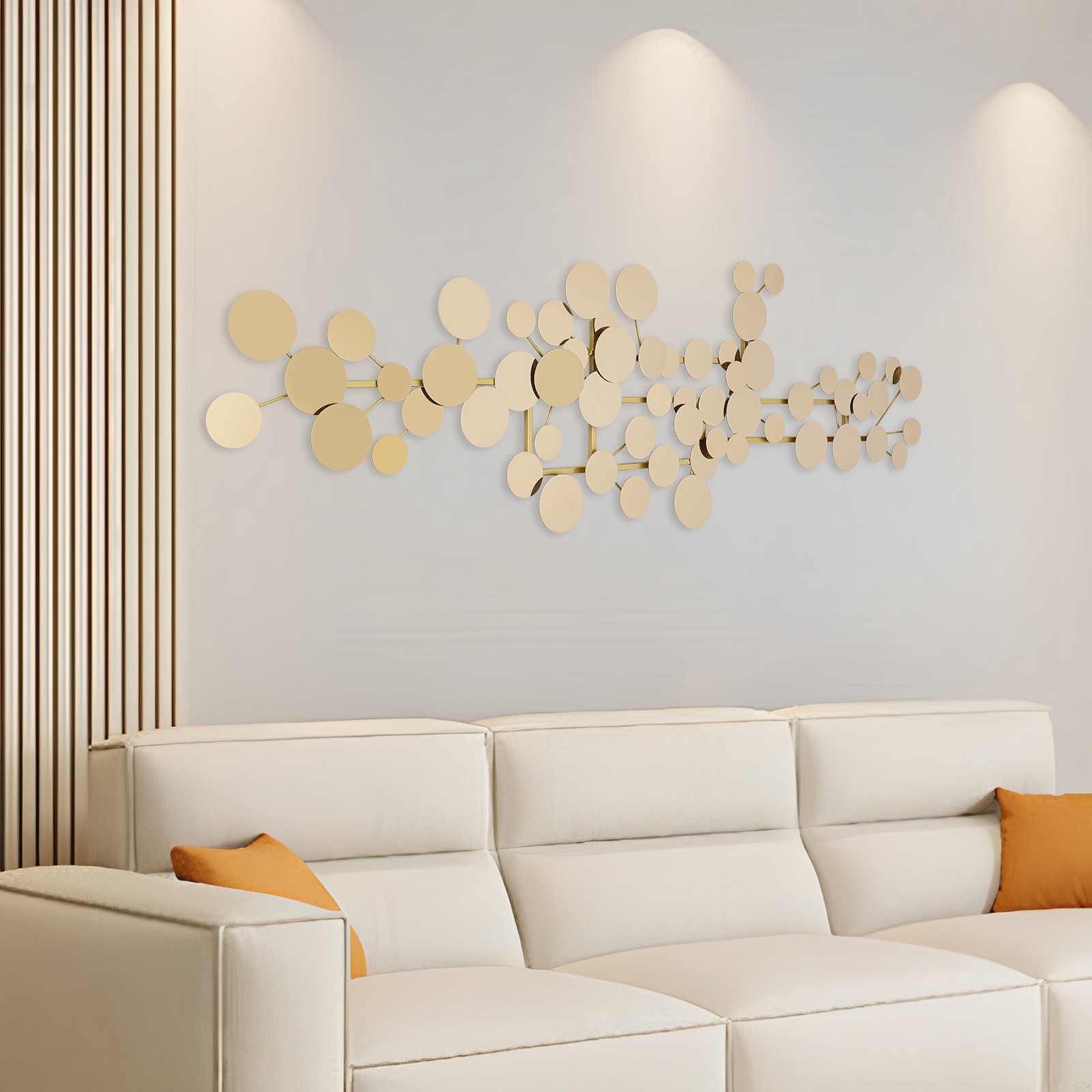 Large Gold Metal Wall Art Decor 59×19 inch, Modern Geometric Circle Wall