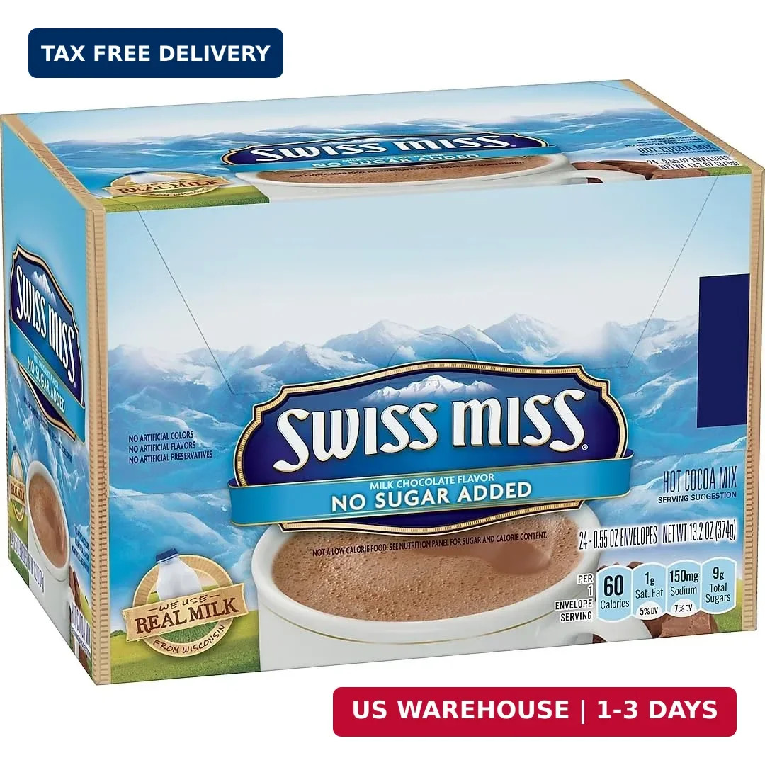 Swiss Miss Milk Chocolate Hot Cocoa No Sugar Added 24-Count 0.55 oz Packets