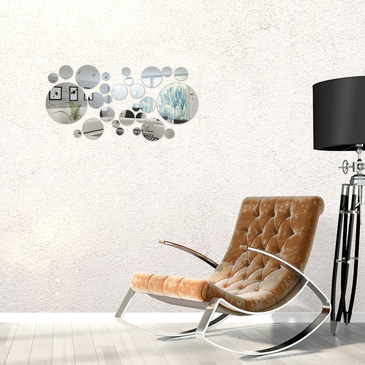 32 Pieces Removable Acrylic Mirror Setting Wall Sticker small size, Silver