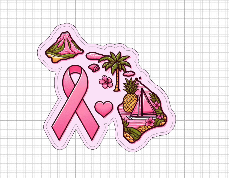 Multipack Hawaii State Pink Awareness Ribbon Stickers Glossy Breast Cancer HI