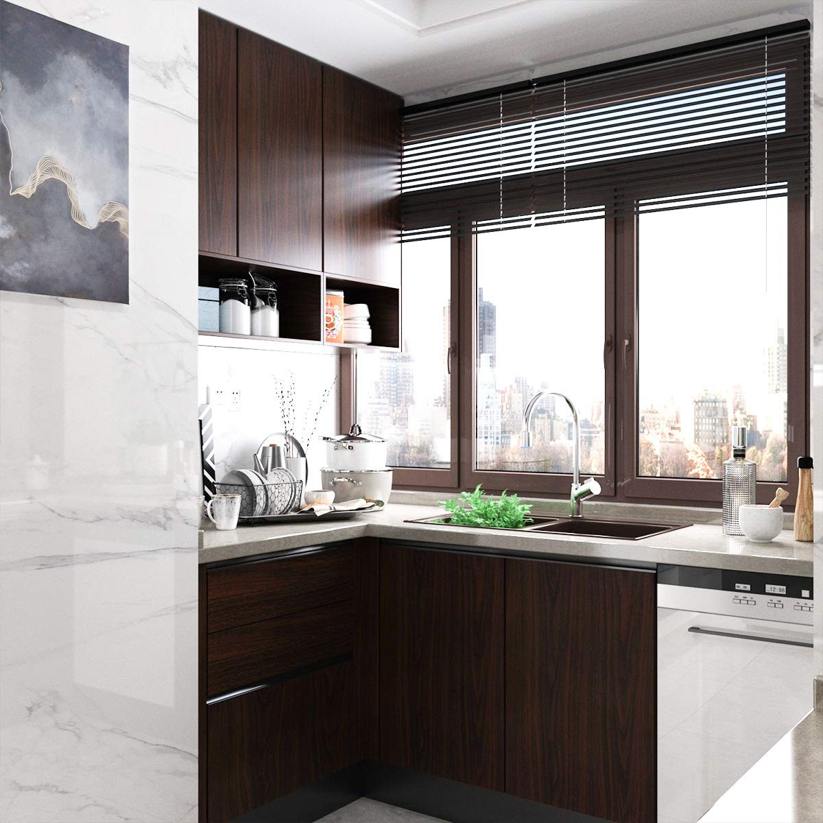 Dark Brown Wood Grain Wallpaper Faux Walnut 16″ x 197″, Chocolate