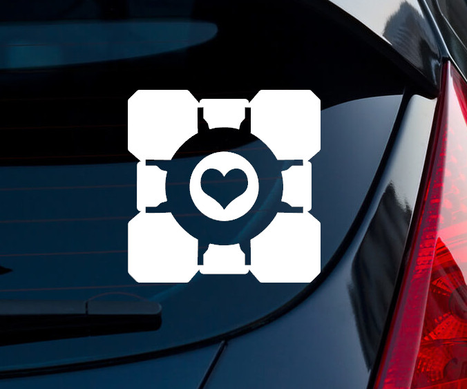 Portal Companion Cube Indoor Outdoor Matte White Vinyl Decal 3″x3″