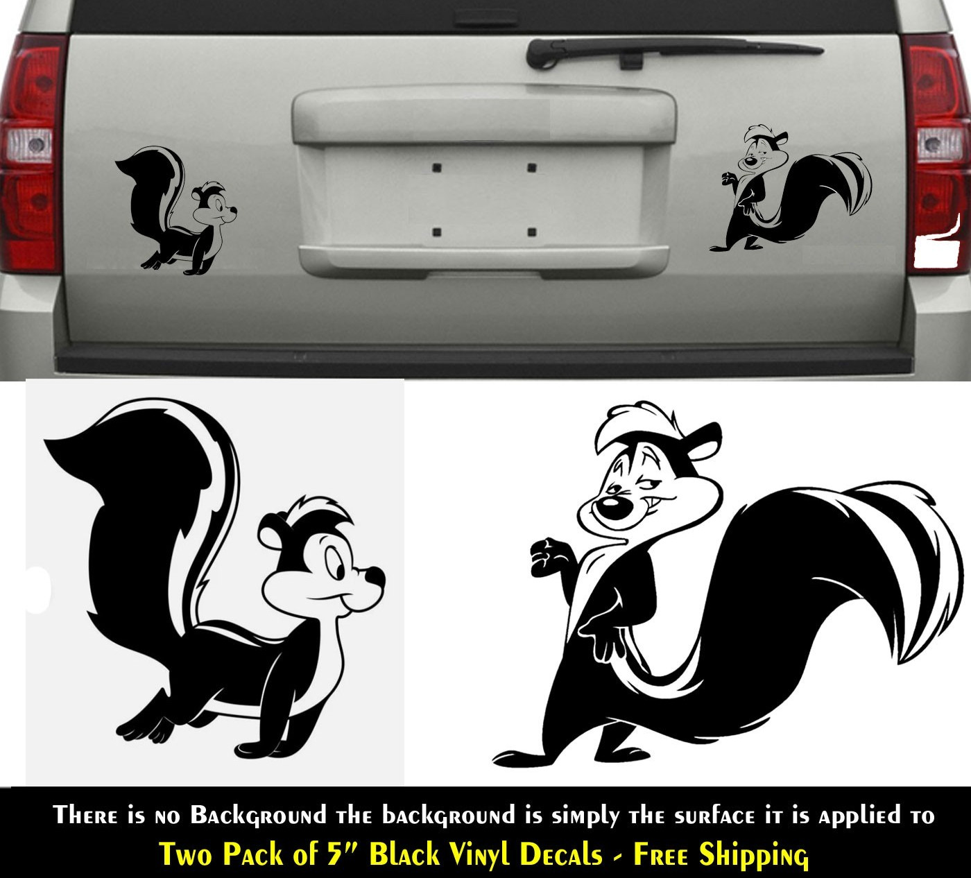 Pepé Le Pew Two 5″ Black Vinyl Decals Car Laptop Tablet Any Flat Surface