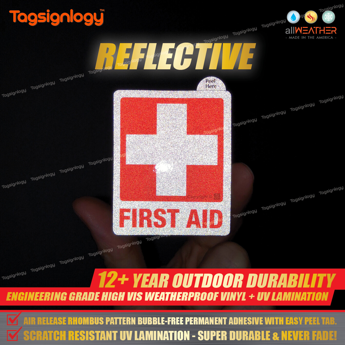 Hi-Vis (REFLECTIVE) Cross Sign Waterproof Vinyl Stickers for FIRST AID Box / Kit