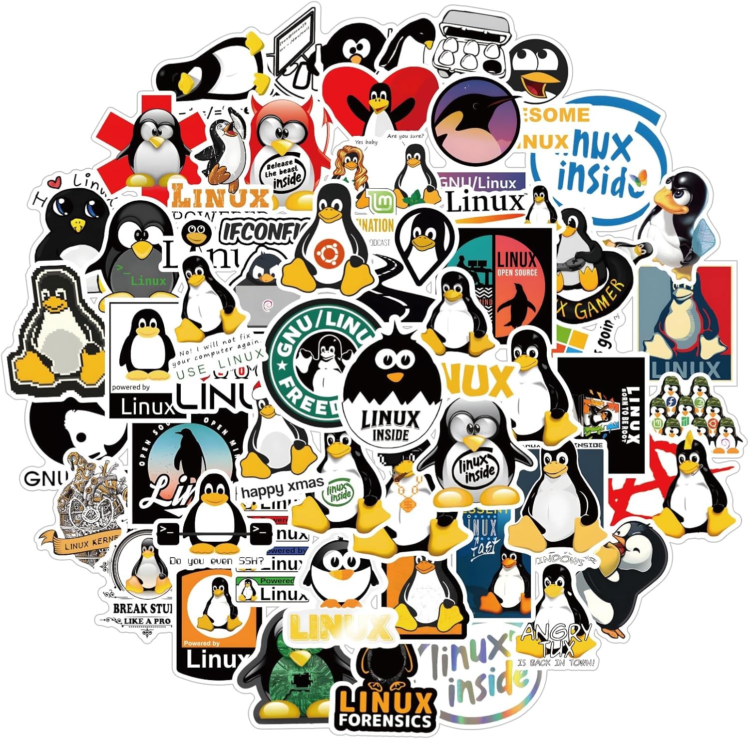 Linux Stickers 62pcs Work Decals Aesthetic Waterproof Vinyl Pack White
