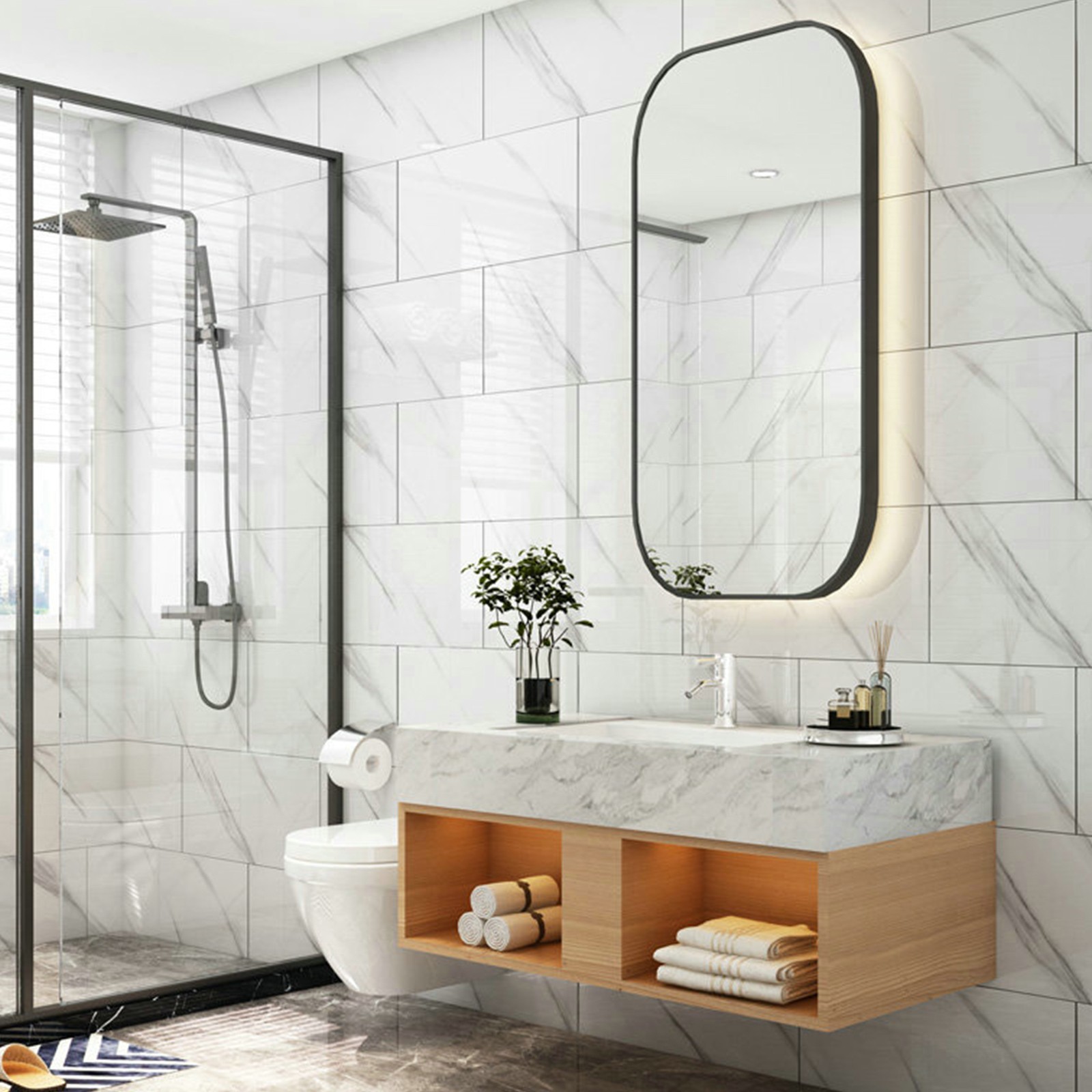 30x60cm Self-Adhesive Marble Tiles Sticker Stick On Wall Floor Kitchen Bathroom