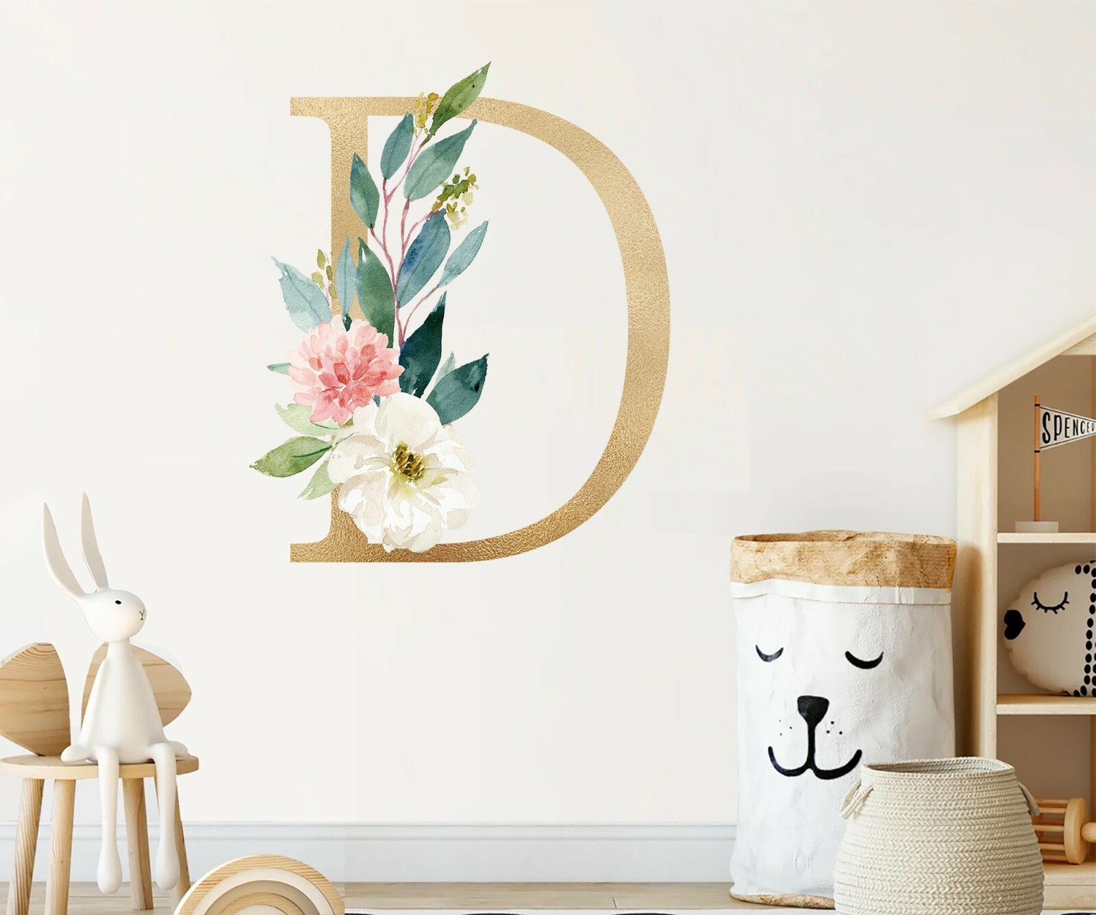 Bohemian Gold Floral Alphabet Letters Initial Removable Wall Decal Sticker Decor