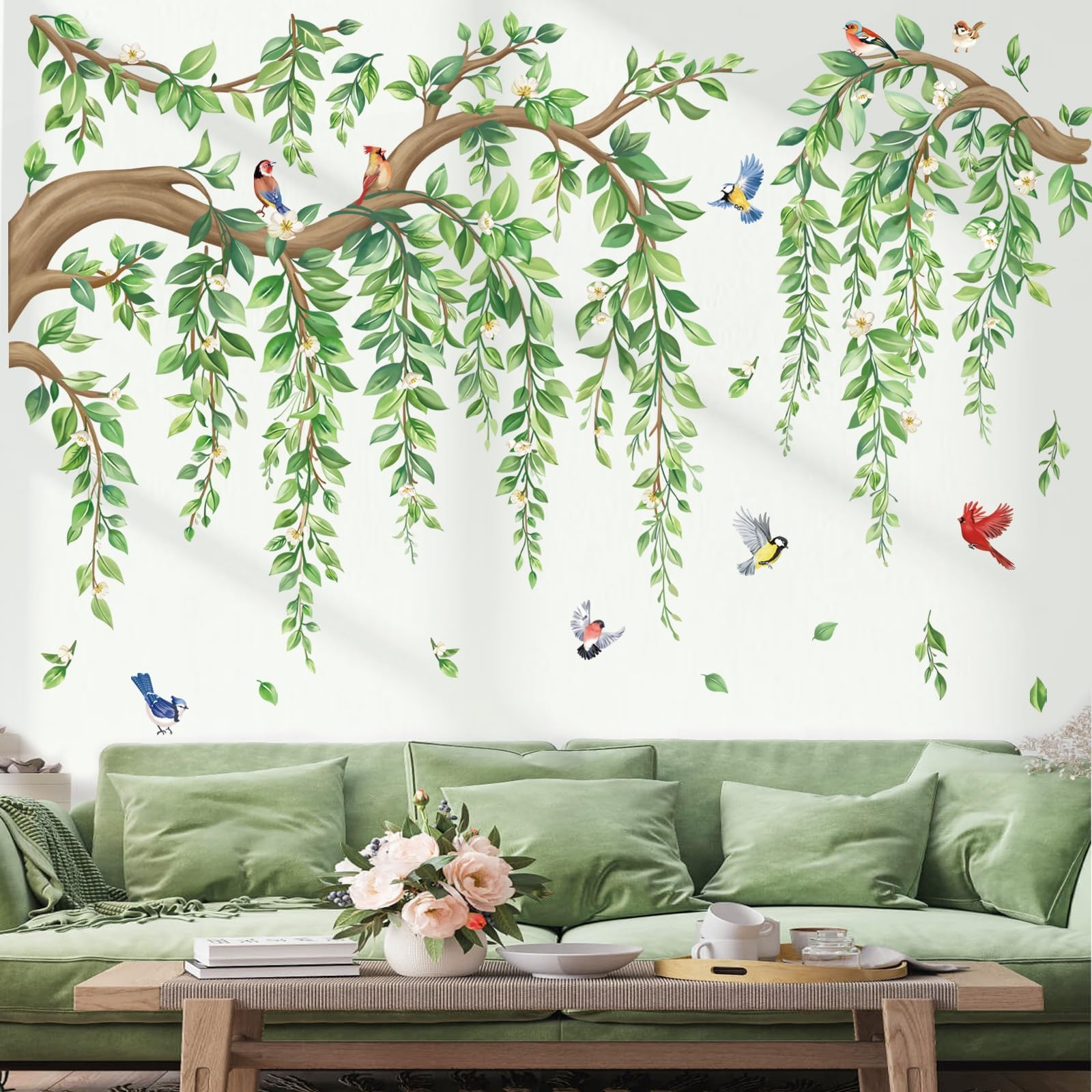Wondever Tree Branch Wall Decal Green Vinyl Peel Stick Large