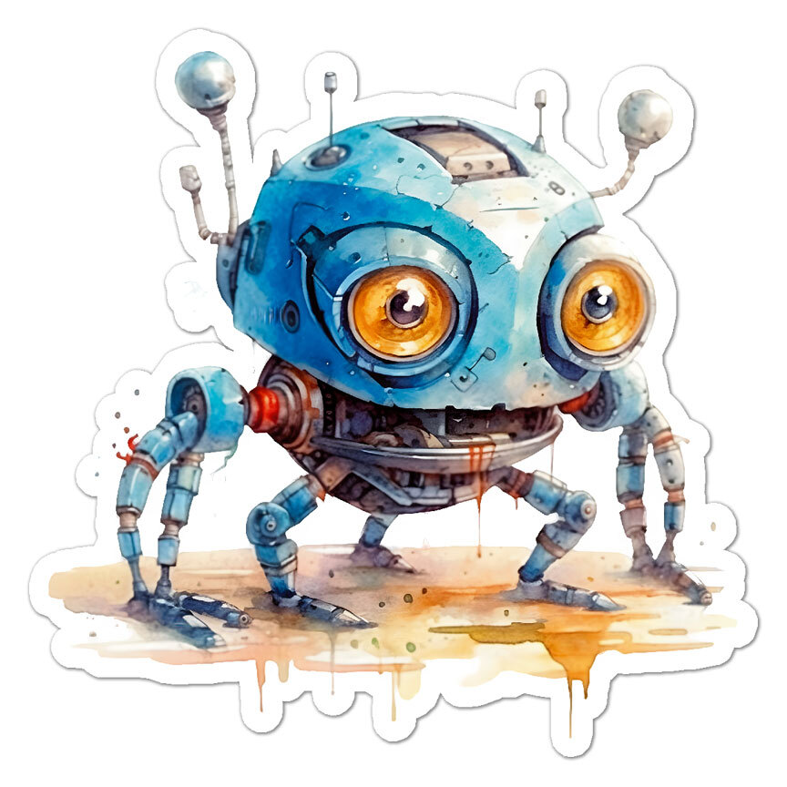 Cute Robot, Vinyl Decal Sticker, Indoor Outdoor, 3 Sizes, #9961