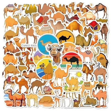 Cute 60pcs Camel Stickers – Vinyl Waterproof Decals for Laptop & Scrapbook