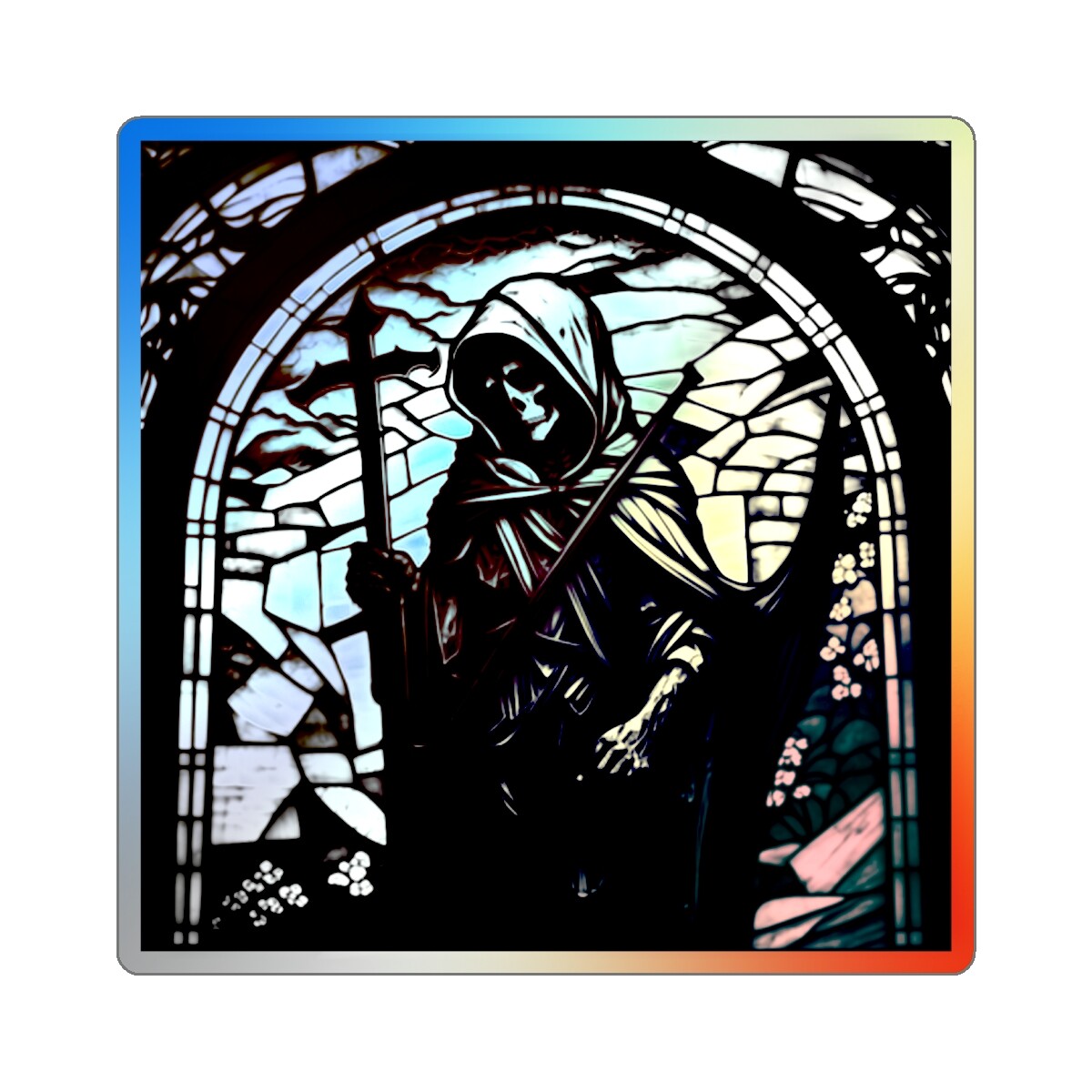 Holographic Sticker Grim Reaper Halloween Skull Gothic Dark Fantasy Scary Horror