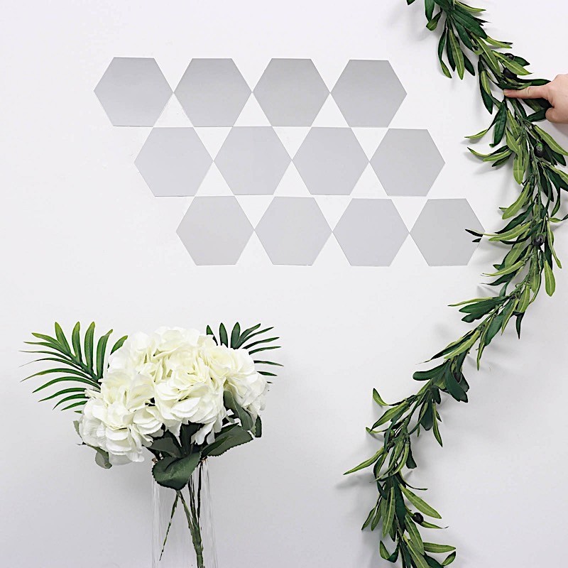 12 Silver 7″ Hexagon Acrylic Stickers Mirror Wall Decals Dorm Rooms Decorations
