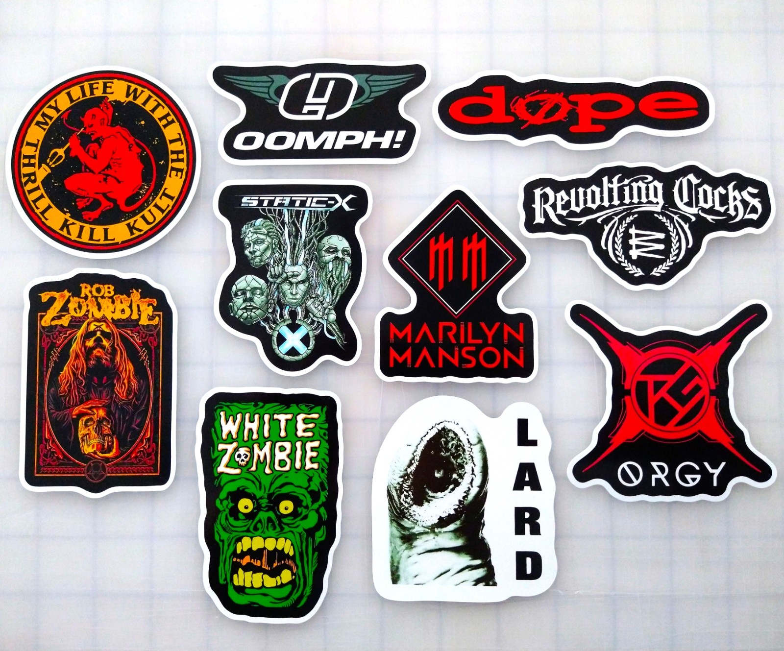 Industrial Metal Vinyl Sticker Lot (10 Pack) SET 2 marilyn manson rob zombie