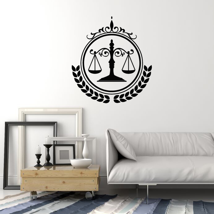 Vinyl Wall Decal Lawyer Firm Law Justice Judge Court Scales Stickers (ig5589)