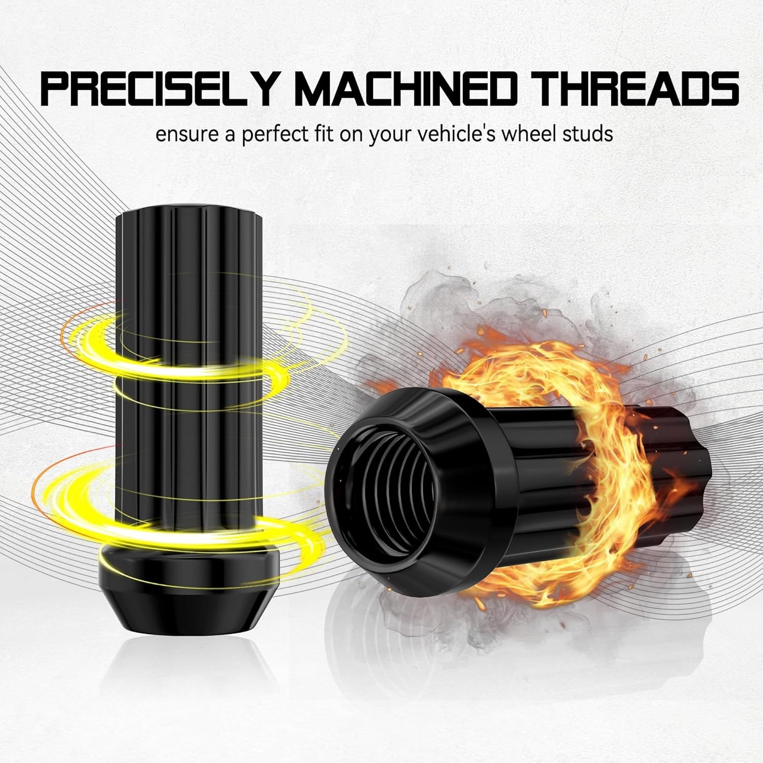 M14X1.5 Wheel Lug Nuts, 32Pcs Black 14Mmx1.5 Spline Lug Nut 2 Inch Tall with 1 S