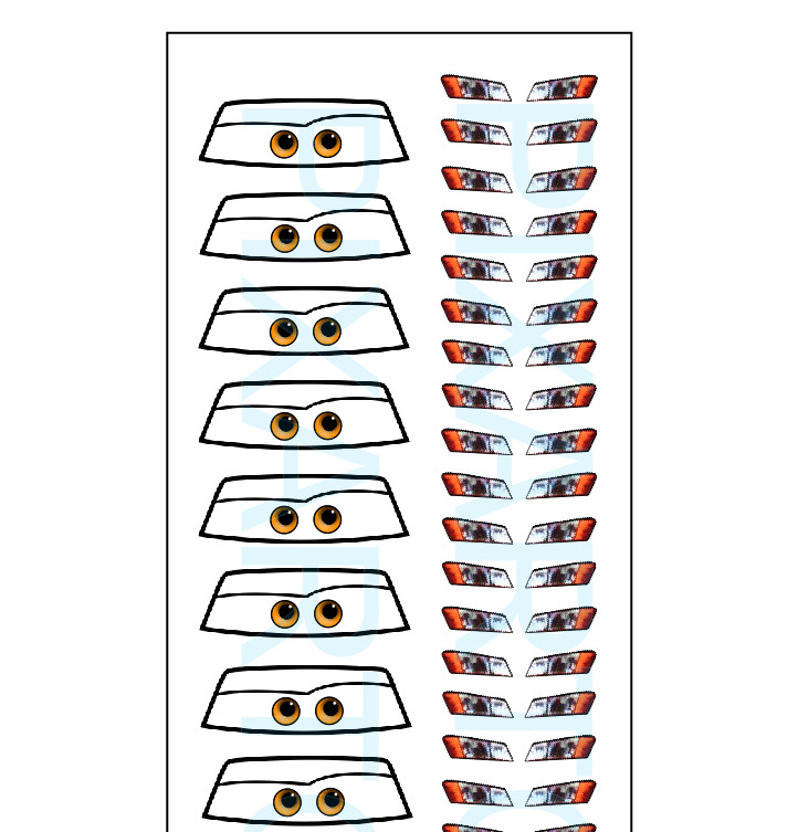 C-230 DISNEY CARS LIGHTNING MCQUEEN ORANGE EYES HEADLAMPS TAIL LIGHTS DECAL SET