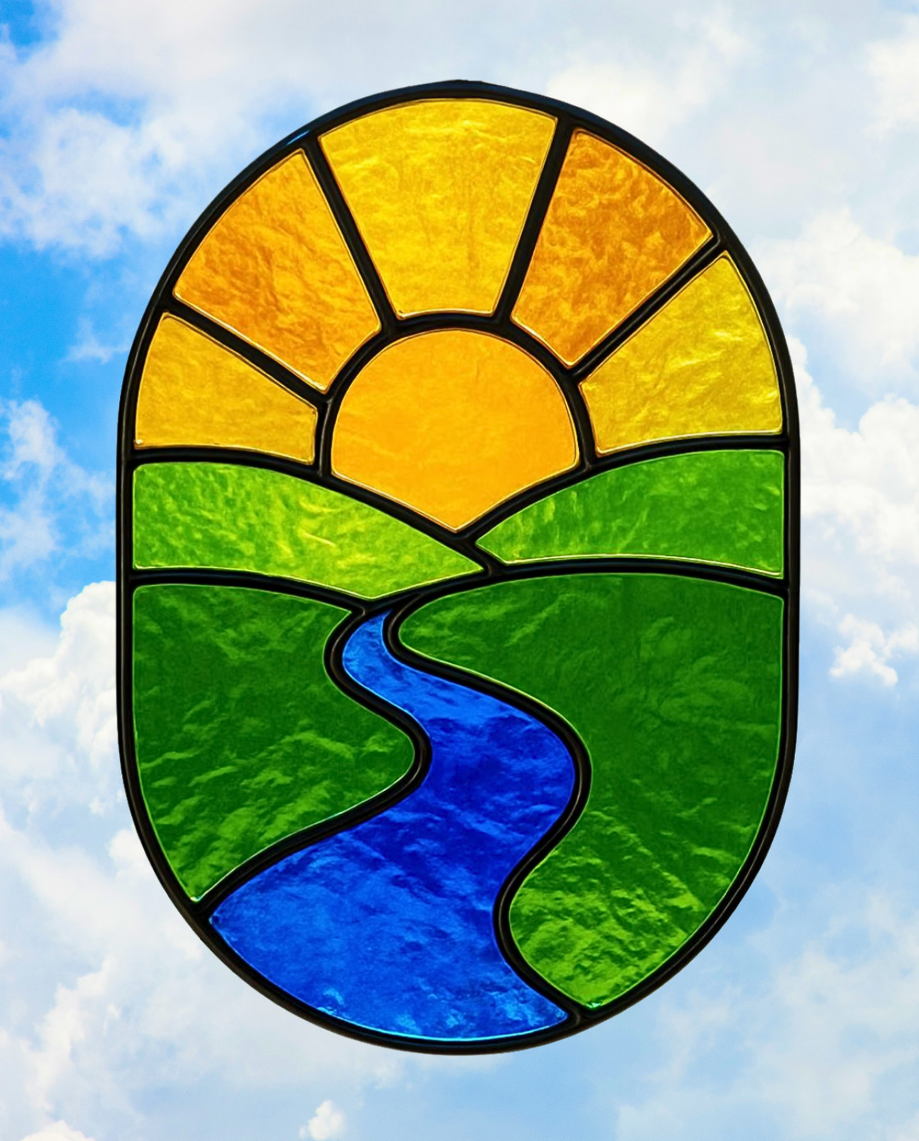 Sun River Faux Stained-Glass WINDOW CLING Size 10.6″ Oval Repositionable Vinyl