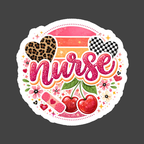 Nurse Sticker Vinyl Decal Cherry Leopard Print RN Healthcare Gift Cute