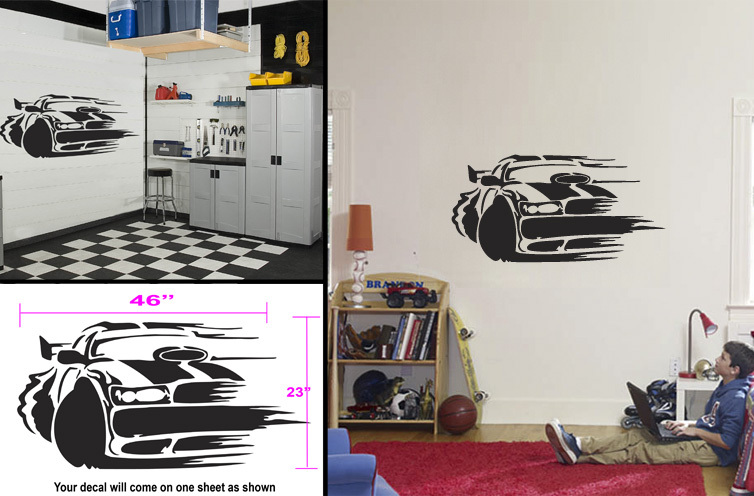 FGD Race Car Vinyl Wall Decal / Sticker in White or Black 40″ x 20″