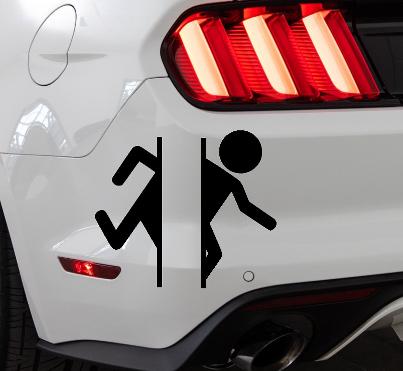 Portal Teleporting Indoor Outdoor Matte Black Vinyl Decal 5.3″x2.4″ & 5.6″x2.7″