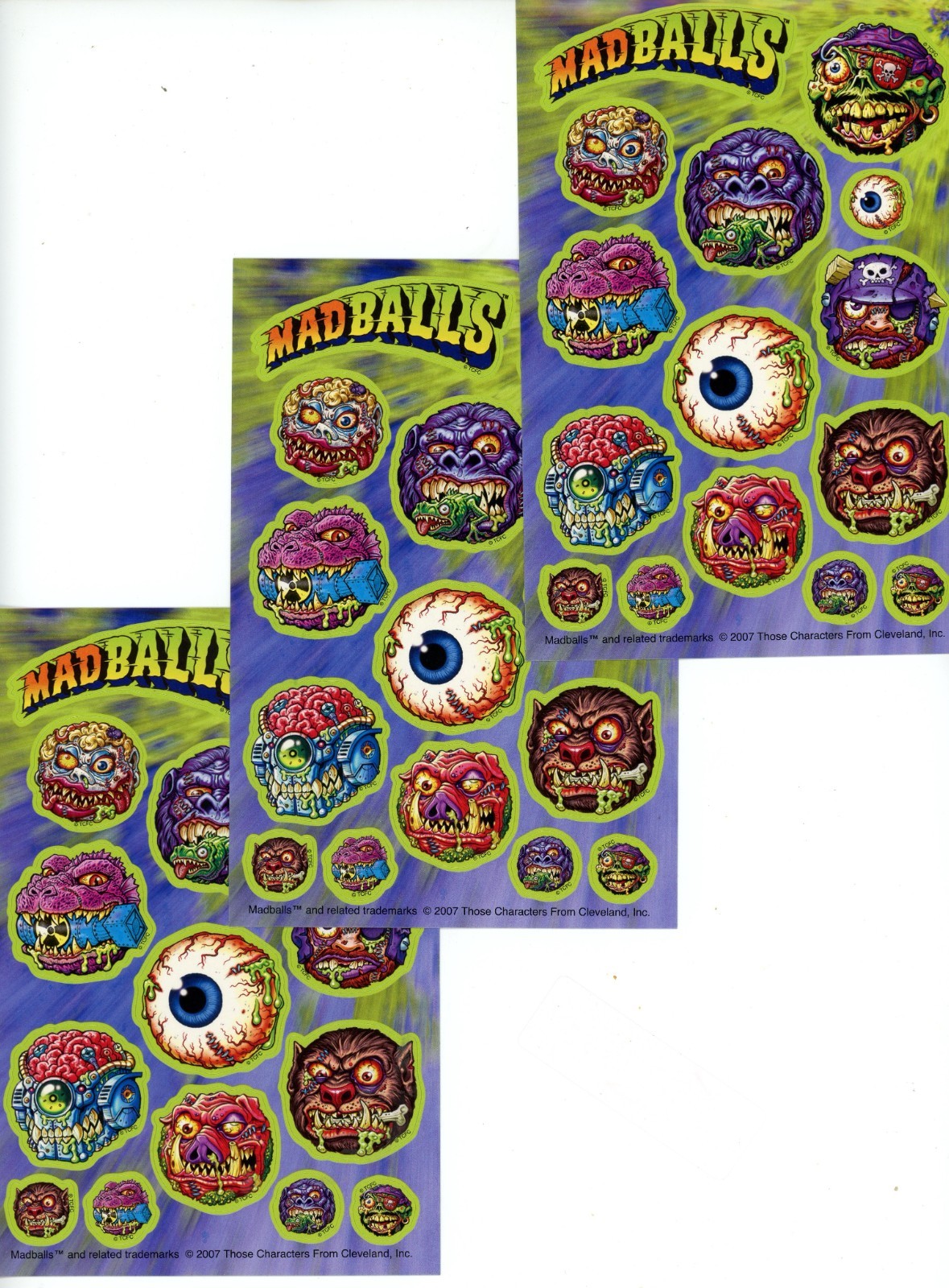 MADBALLS 45 Self-Adhesive Stickers 3 Sheets of 15 Stickers Each Dated 2010