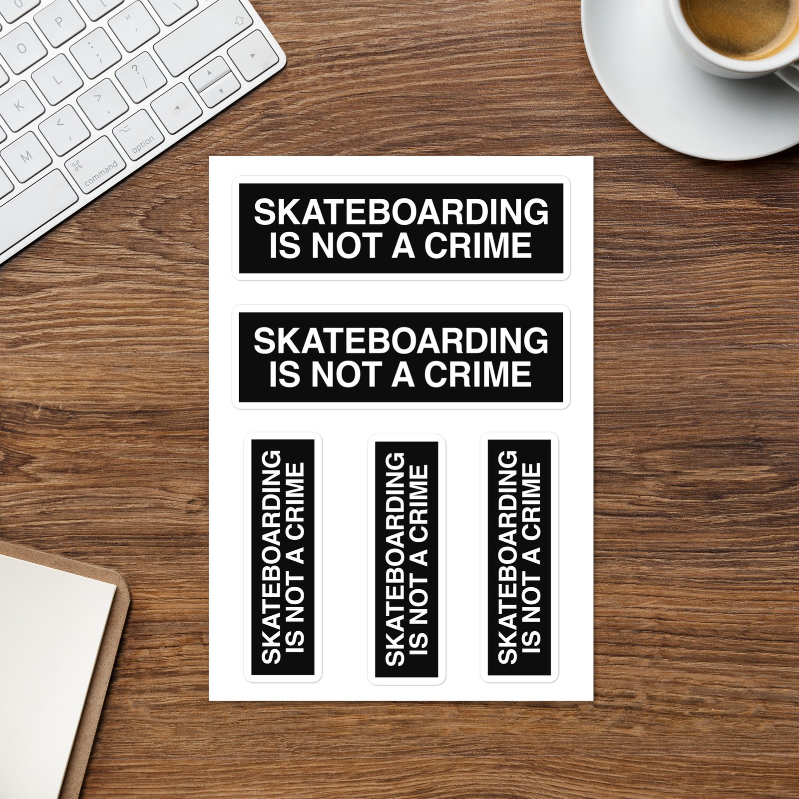 Skateboarding Is Not A Crime PVC Sticker Sheet – 5 Stickers