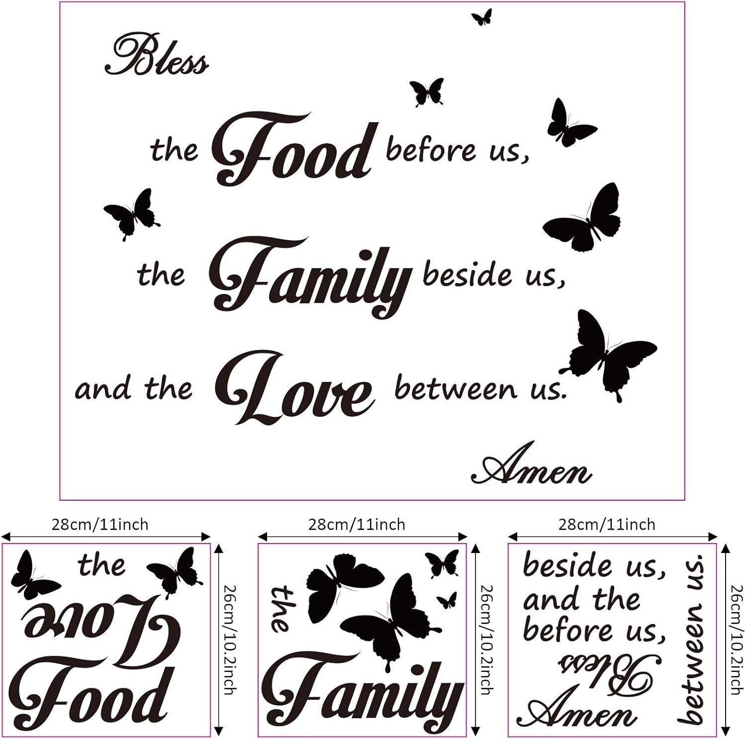 Wall Decor Stickers for Dining Room – Bless the Food and Family Quotes (3 Pack)