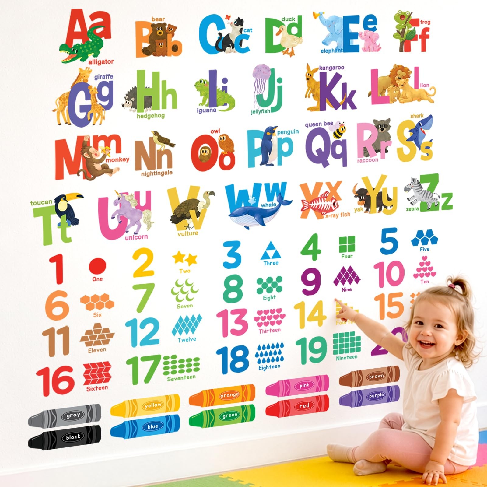 DS9-8091 Alphabet Numbers Crayon Wall Stickers Decals Peel and Stick Removabl…