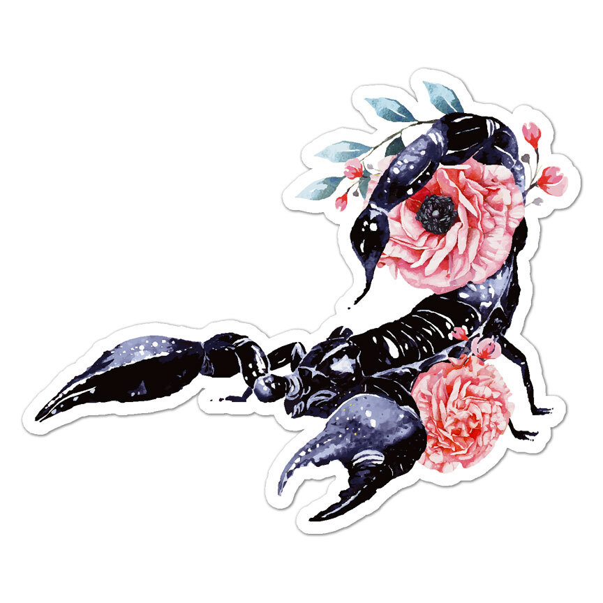 Scorpion Rose Watercolor, Vinyl Decal Sticker, Indoor Outdoor, 3 Sizes, #8897