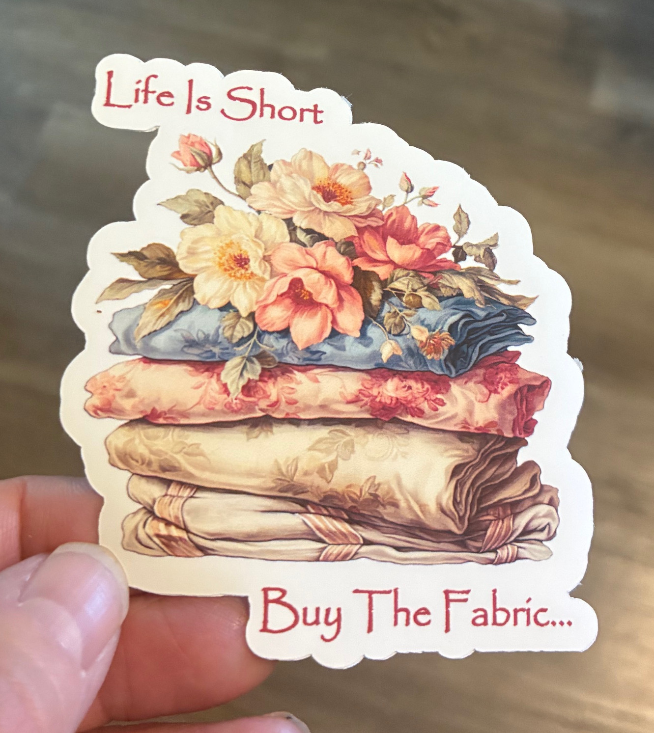 Beautiful Sewing Sticker Vinyl 3 inch Decal Life Is Short Buy the Fabric