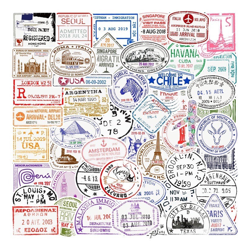10 Random Retro Customs Stamp Stickers World Travel Tourist Decals Free Shipping