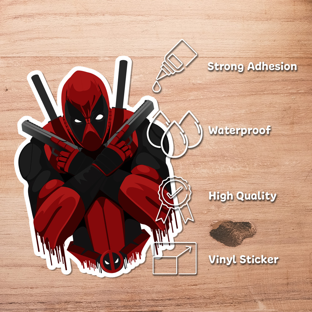 Deadpool Adhesive Vinyl Decal, Weatherproof Sticker 5″W x 5″H