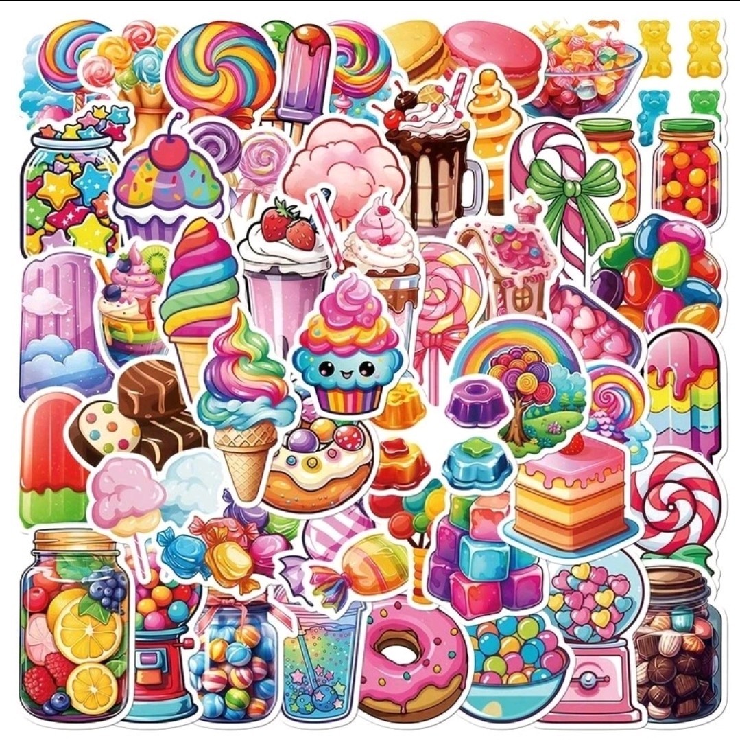 20Pcs Cartoon Candy Dessert Vinyl Stickers, Waterproof, Laptop, Notebook, Bottle