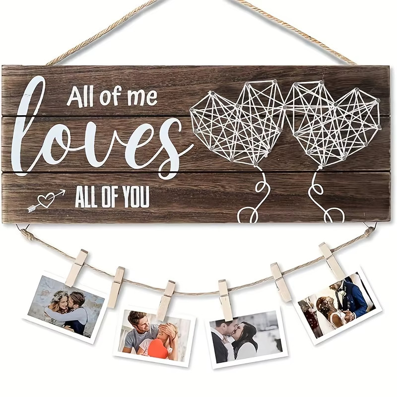 Wood Hanging Photo Holder – Romantic Anniversary & Valentine’s Day Gift for GF