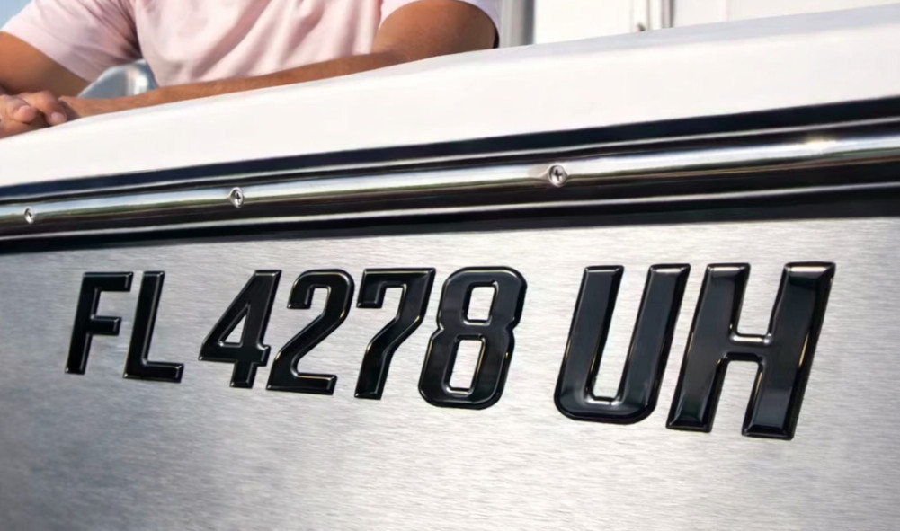 Boat Registration Numbers 3D Domed Raised Decals Black Chrome Trim Marine Grade