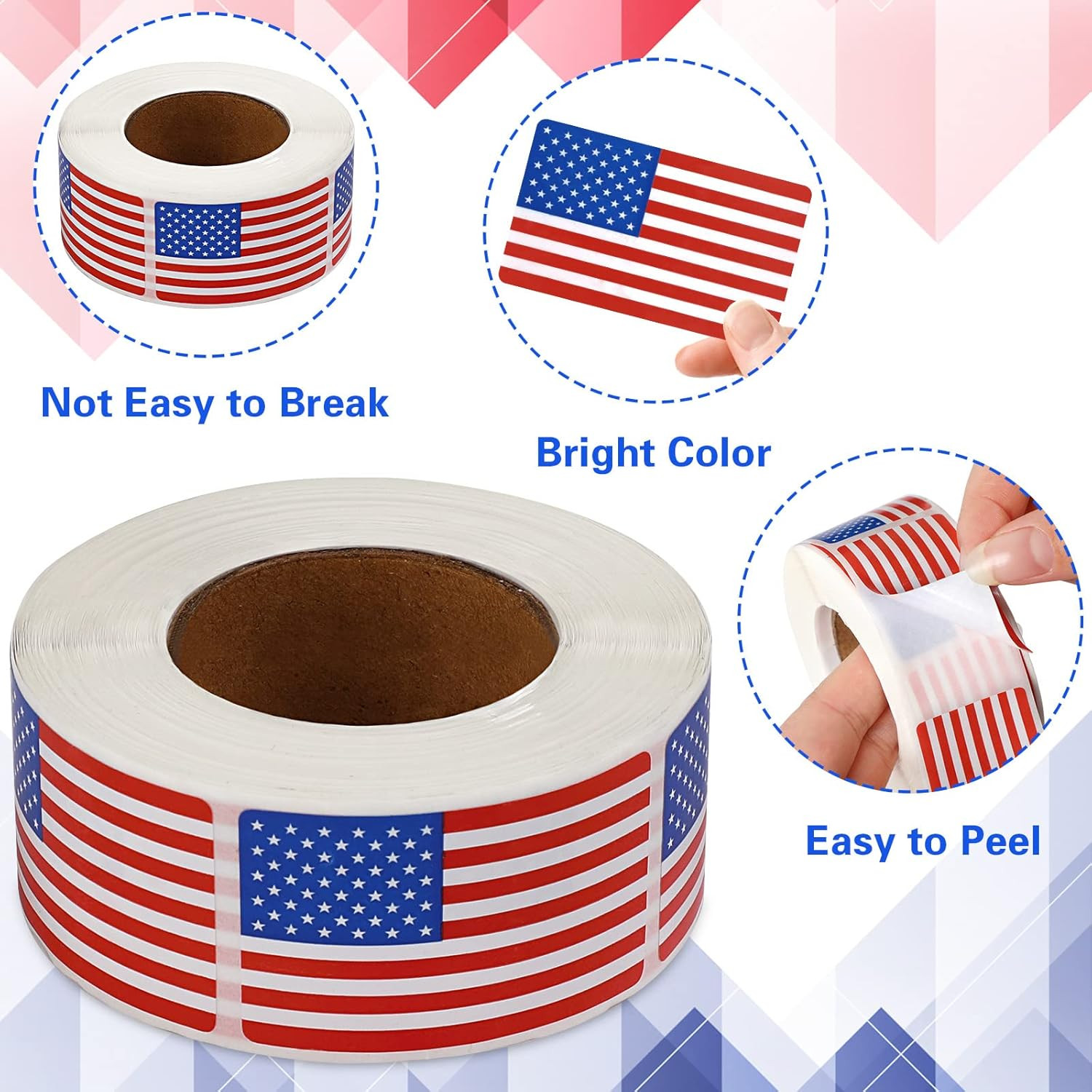500 Pcs American Flag Sticker Roll,2 X 1.22 Inch US Flag Decal, USA Patriotic St